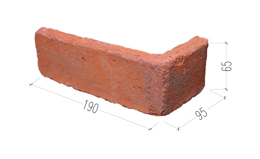 Classic Brick L-corner piece in red finish, 190x95x65mm